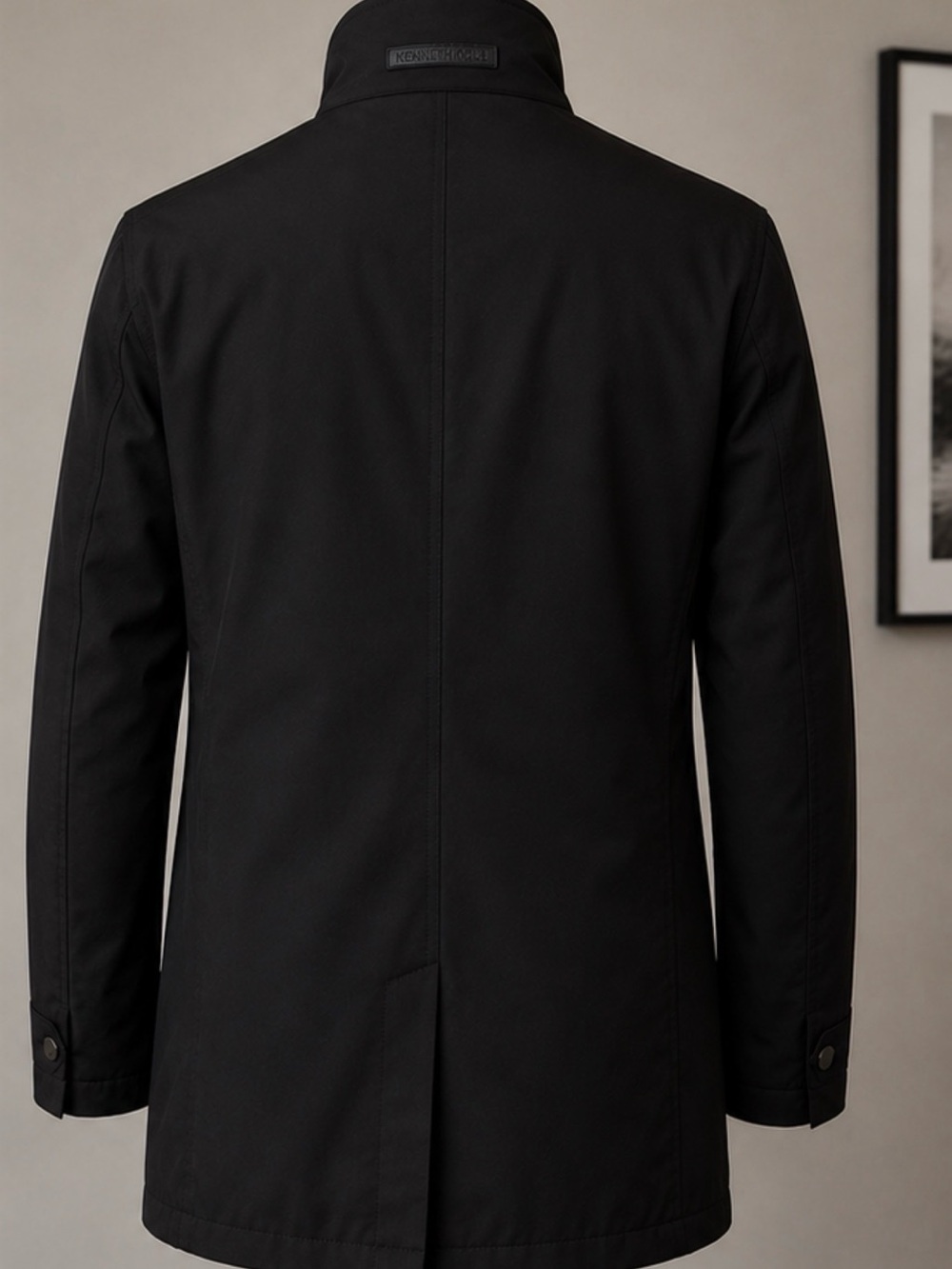 Kenneth Cole New York Black Trench Coat with Zip Chest Pocket - Picture 4 of 7